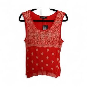 B.L.E.U. Orange Tank Top with White Patterns